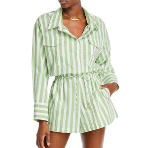 Faithfull the Brand Green and White Striped Swim Coverup